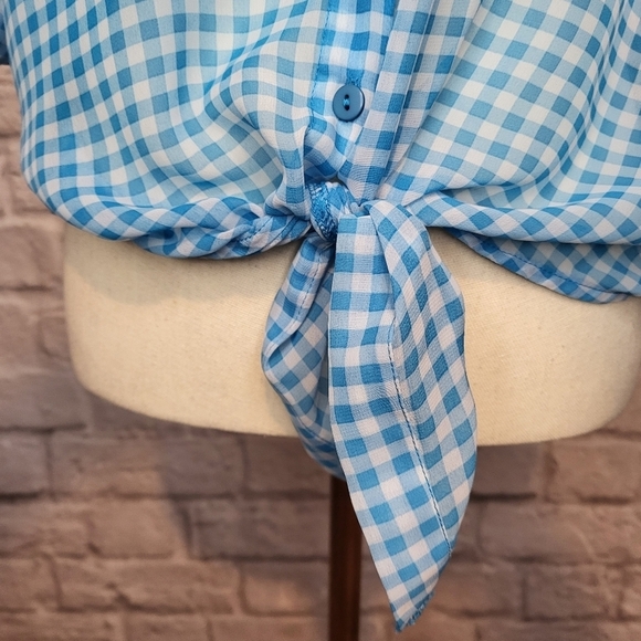 Self Esteem juniors blue white gingham plaid button front tie front top XXL - Picture 5 of 10
